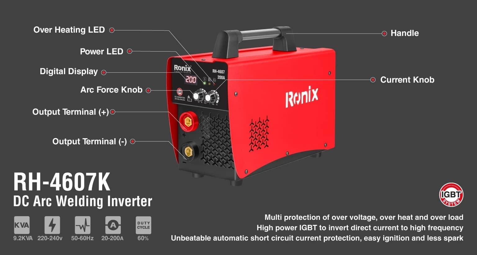 اینورتر جوشکاری 200 آمپر  رونیکس مدل RH-4607K