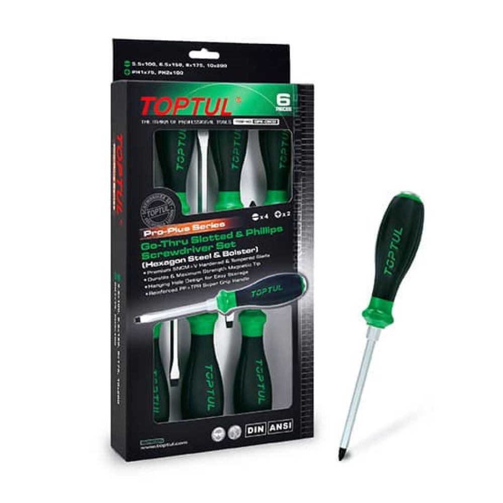 ست پیچ گوشتی ضربه خور دسته ژله ای 6 تایی تاپ تول مدل GFE-0602